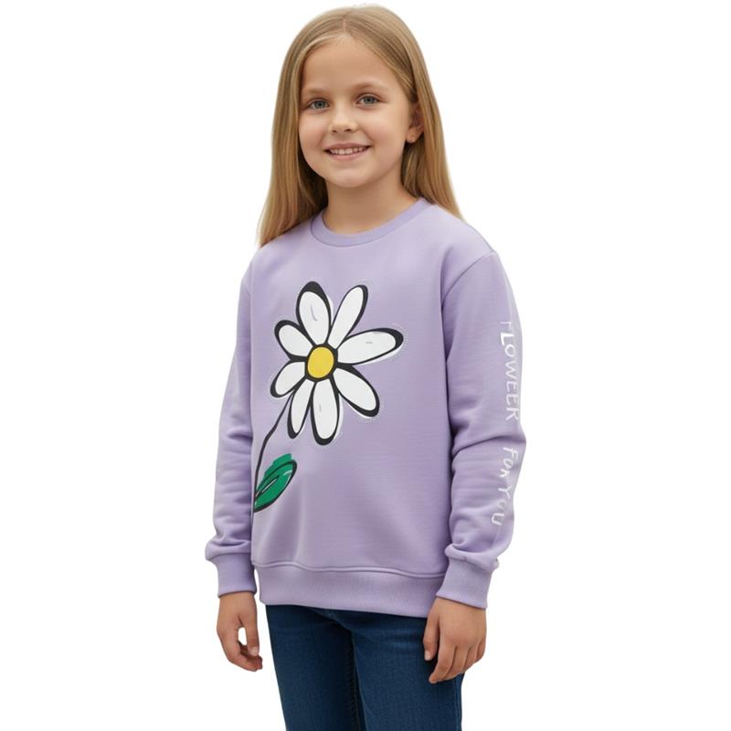 3091 toptan 9/12 yaş kız çocuklar için papatya baskılı mevsimlik çocuk sweatshirt