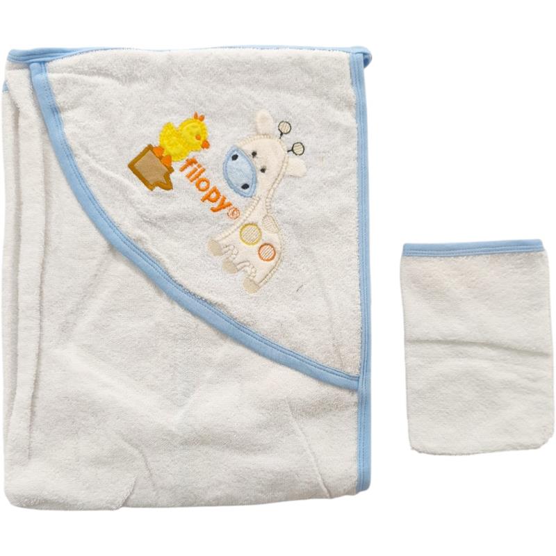 106 toptan bebek kapüşonlu banyo havlu ve kese ikili set