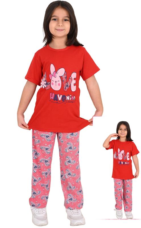kısa kollu kız çocuk pijama takımları toptan 3-5-7-9-11-13 yaş
