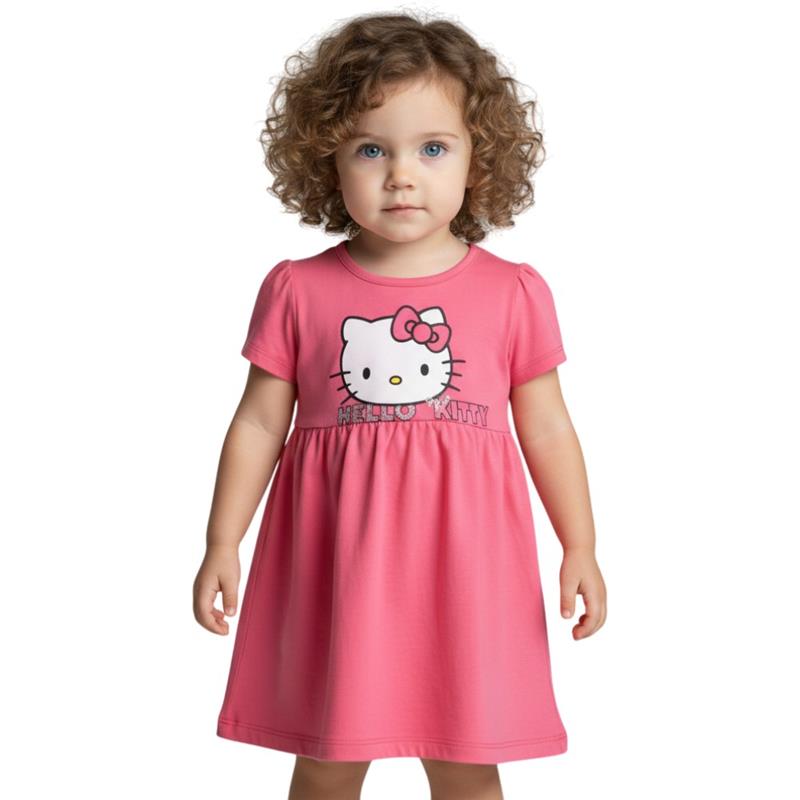 2763 toptan 2-3-4-5 yaş arası kız çocukları için Hello Kitty baskılı günlük çocuk elbisesi  