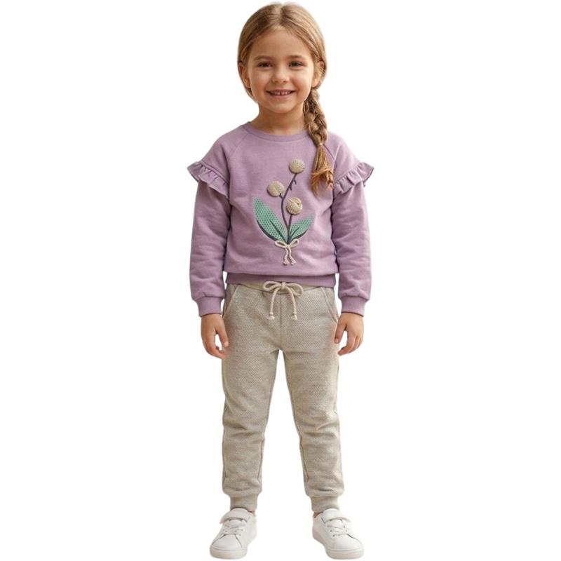 19006 toptan 7-10 yaş arası kız çocuklar için, sweatshirt ve pantolon iki parçalı takım seti  