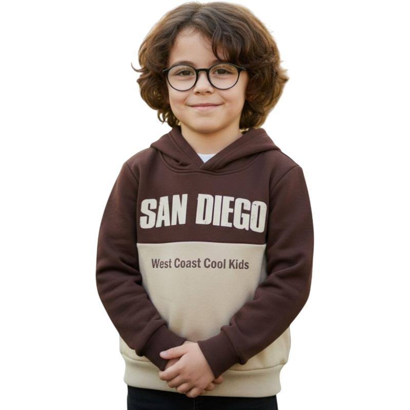 23037 toptan 6/9 yaş erkek çocuklar için SAN DIEGO baskılı kışlık kapüşonlu sweatshirt