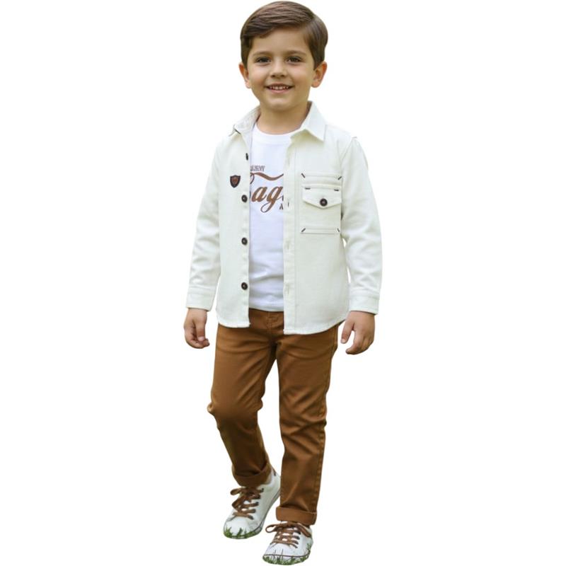2941 toptan 2-3-4-5  yaş erkek çocuklar için mevsimlik tişört,gömlek ve pantolonlu üçlü takım