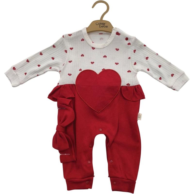 8012 toptan 6-18 aylık kız çocuklar için kalpli desenli mevsimlik tulumu