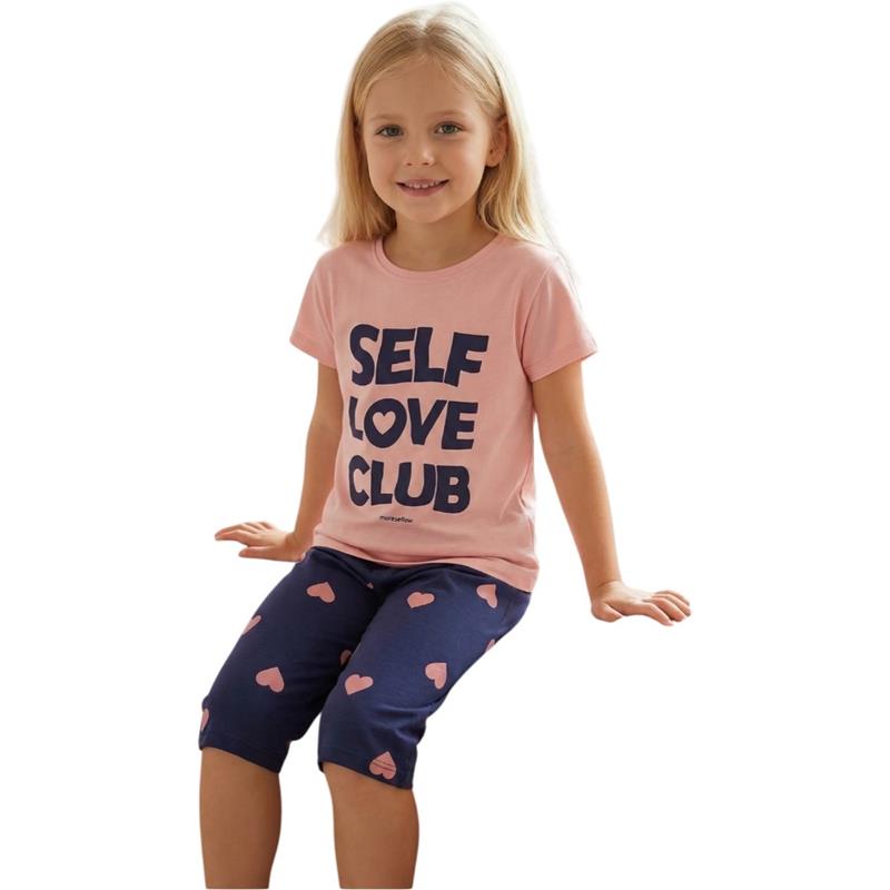 20271  Toptan 6-9 Yaş kız çocuklar için SELF LOVE SET baskılı yazlık pijama takımları