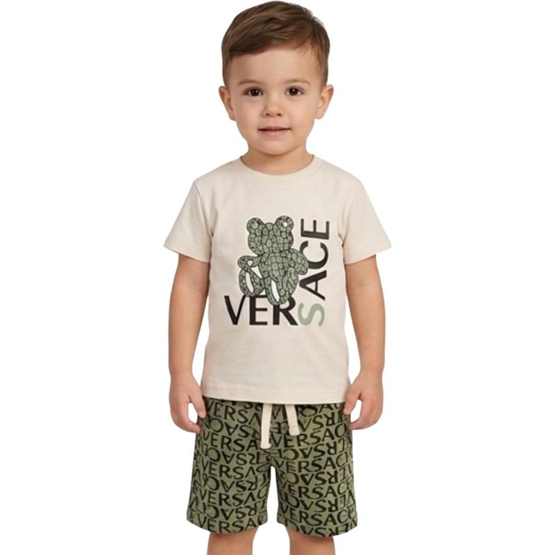 4514 toptan 2-5 yaş erkek çocuklar için VERSACE baskılı tişört ve şorttan oluşan iki parçalı yazlık takım