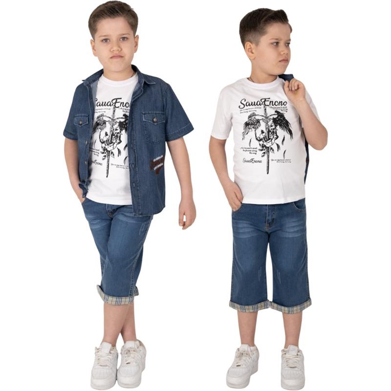 toptan 8-12 yaş arası erkek çocuklar için yazlık üç parçalı takımlar