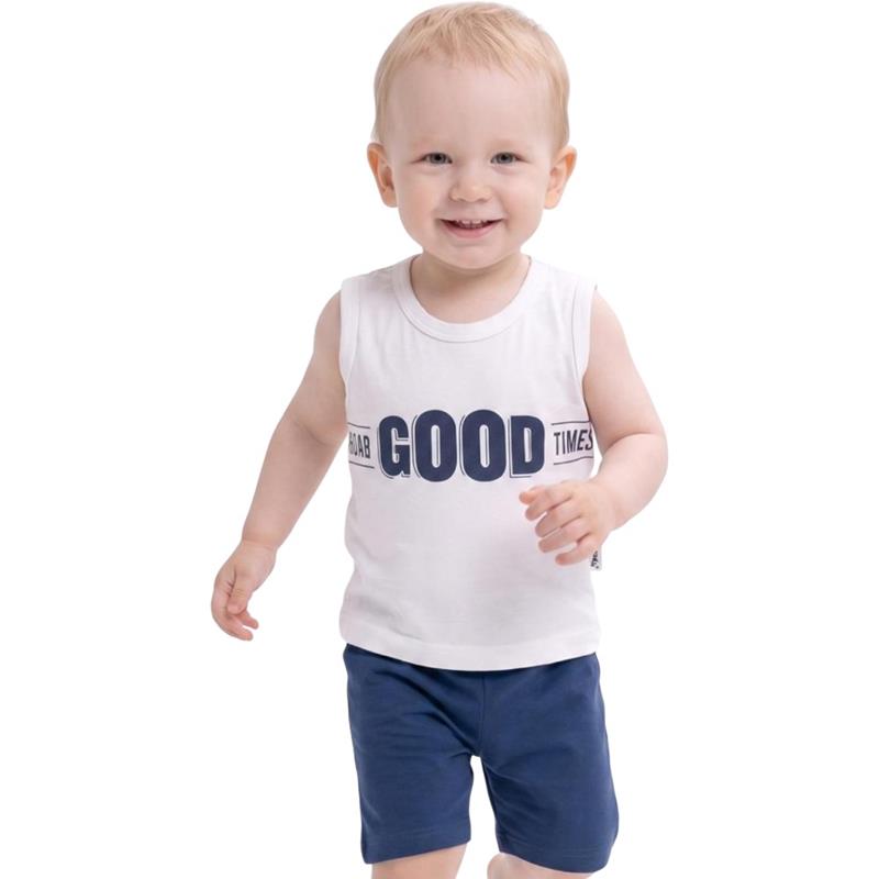 26189 toptan 9-24 aylık erkek çocuklar için yazlık GOOD baskılı askılı tişört ve şortlu ikili takım