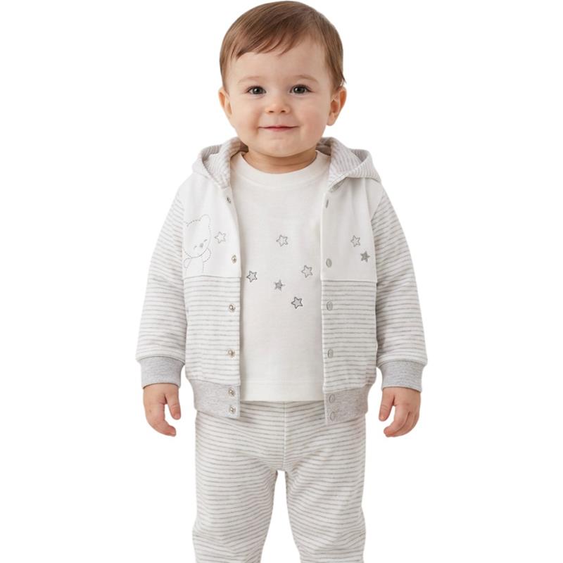 4419 toptan 3-6-9 aylık bebekler için kapüşonlu hırka, pantolon, tişört giyim seti 