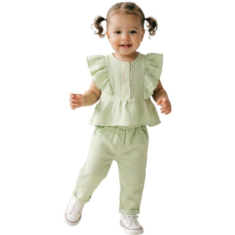 7070 toptan 1-4 yaş arası kız çocuklar için yazlık bluz ve pantalon takımı