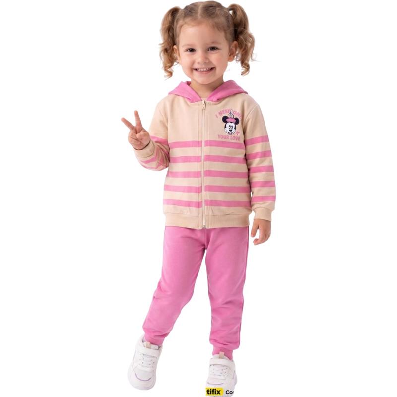 864 toptan 2-5 yaş arası kız çocukları için kapüşonlu MİKİ baskılı sweatshirt ve pantolondan oluşan iki iplik mevsimlik ikili takım