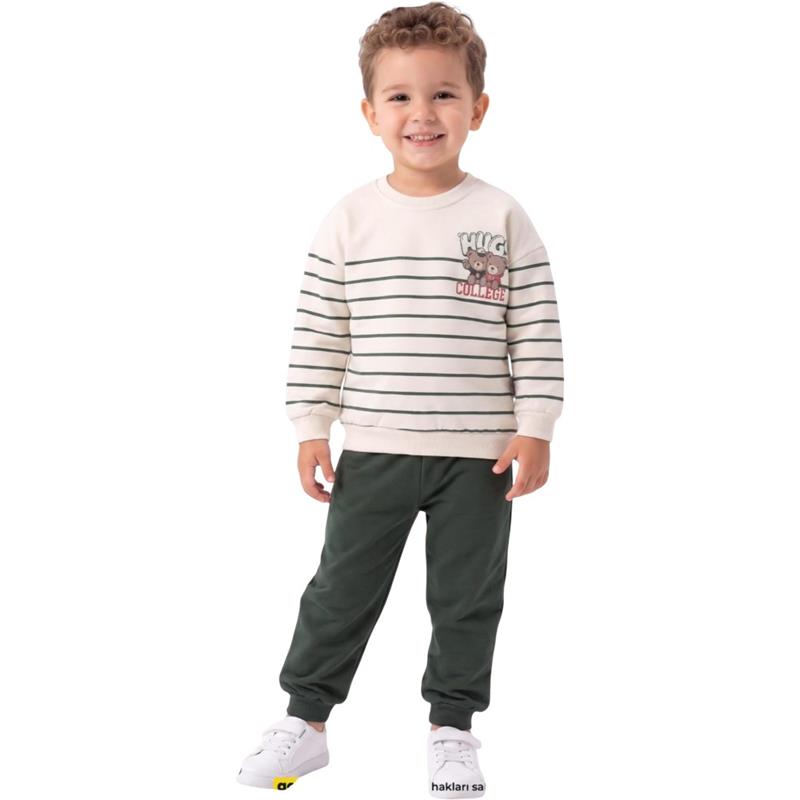 865 toptan 2/5 erkek çocuklar için çizgili sweatshirt ve pantolonlu mevsimlik ikili takım