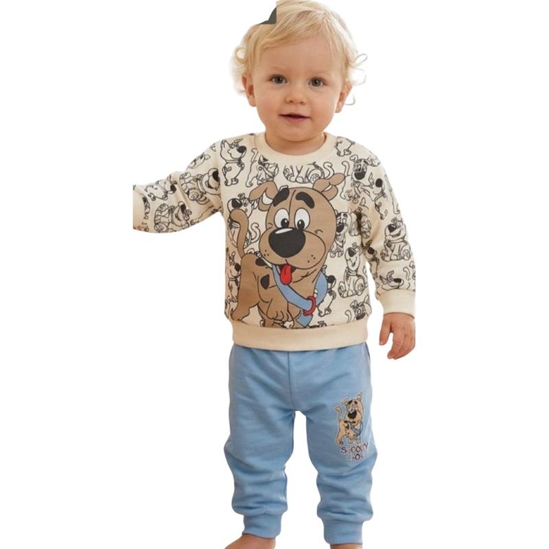 2148  toptan 9-24 aylık erkek çocuklar için  Scooby-Doo baskılı sweatshirt ve eşofman altı   iki parçalı takım  