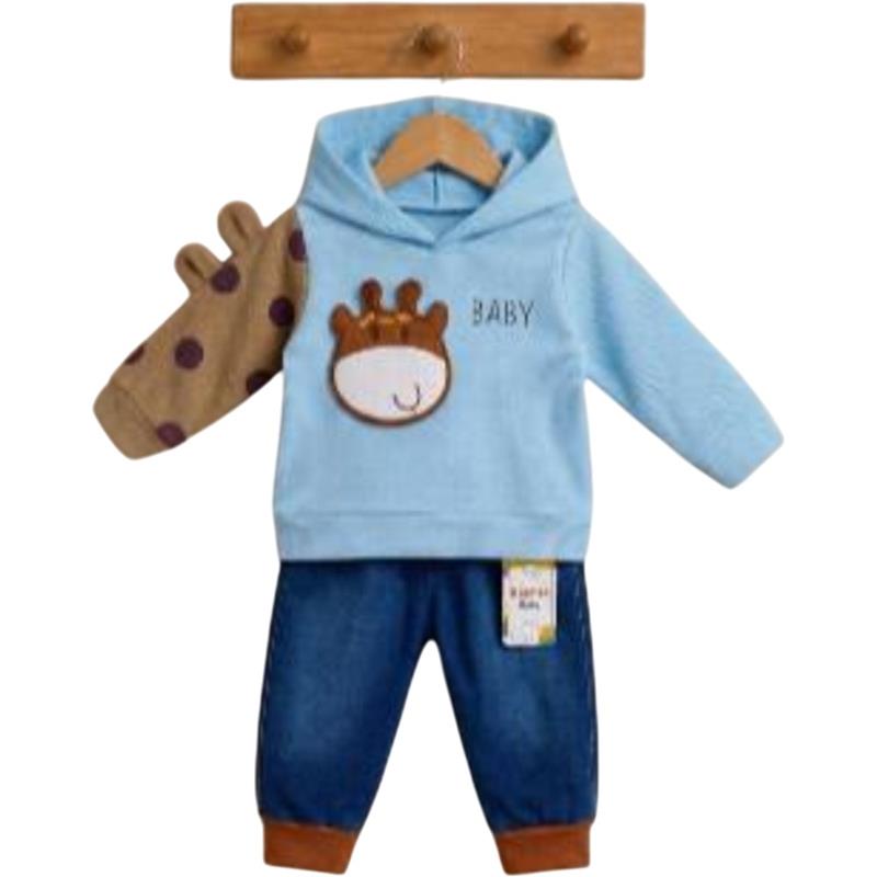 2143  toptan 9-24 aylık erkek çocuklar için kapüşonlu sweatshirt ve pantolonlu ikili takım