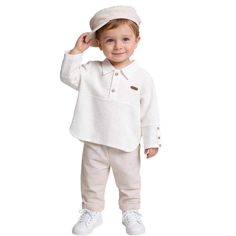2582 toptan 9/24 aylık gömlek, pantolon, şapkadan oluşan erkek çocuk giyim seti 