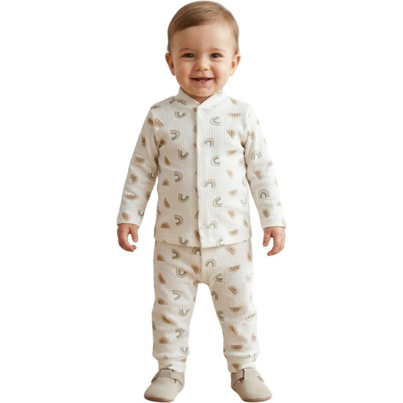 1069 toptan 3-6-9 aylık bebekler için gökkuşağı baskılı pijama seti 