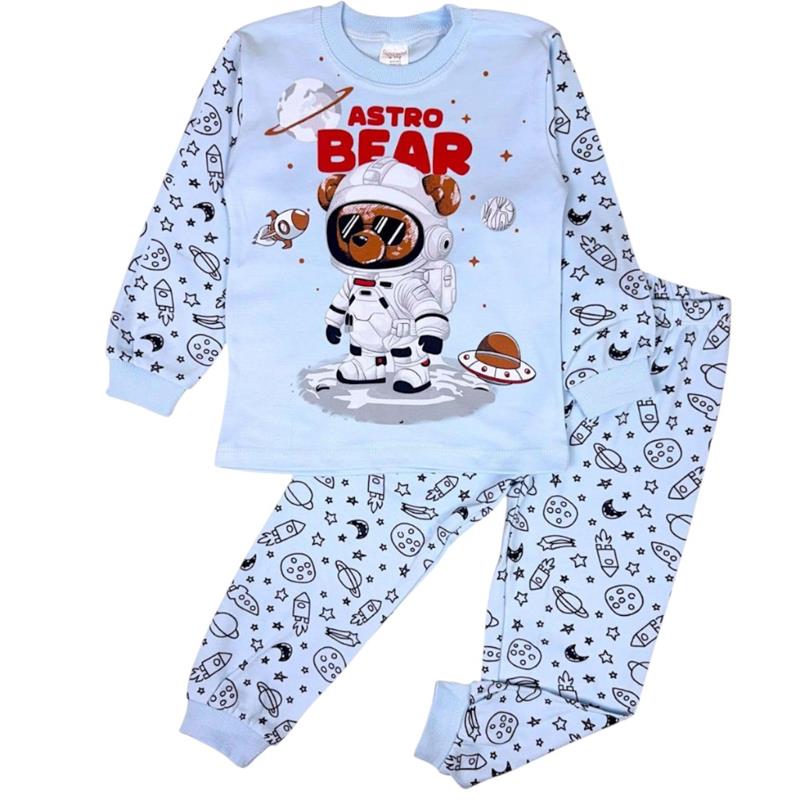 4106 toptan 4-5-6 yaş  Astro Ayı desenli erkek çocuk pijama 