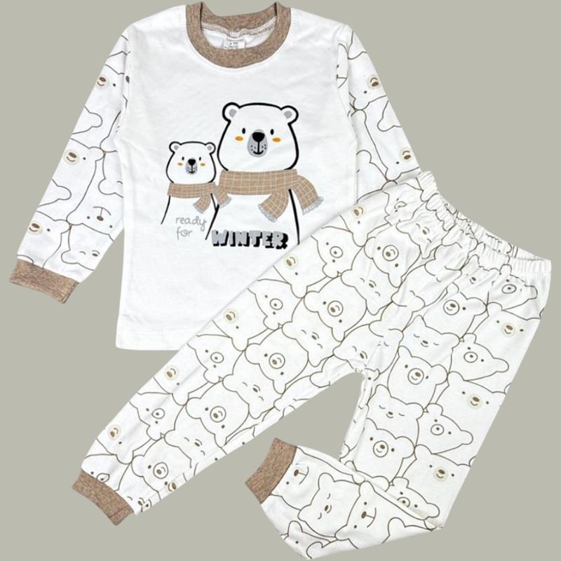 4058 toptan 4-5-6 yaş erkek çocuk için ayı desenli çocuk pijama takımı (uzun kollu üst ve pantolonlu takım)