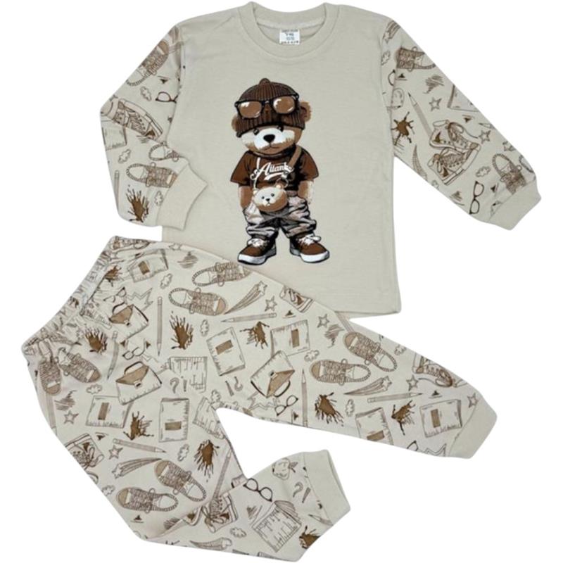 1446 toptan 1-2-3 yaş arası erkek çocuklar için pijama takımı  (uzun kollu üst ve pantolondan oluşan takım) 