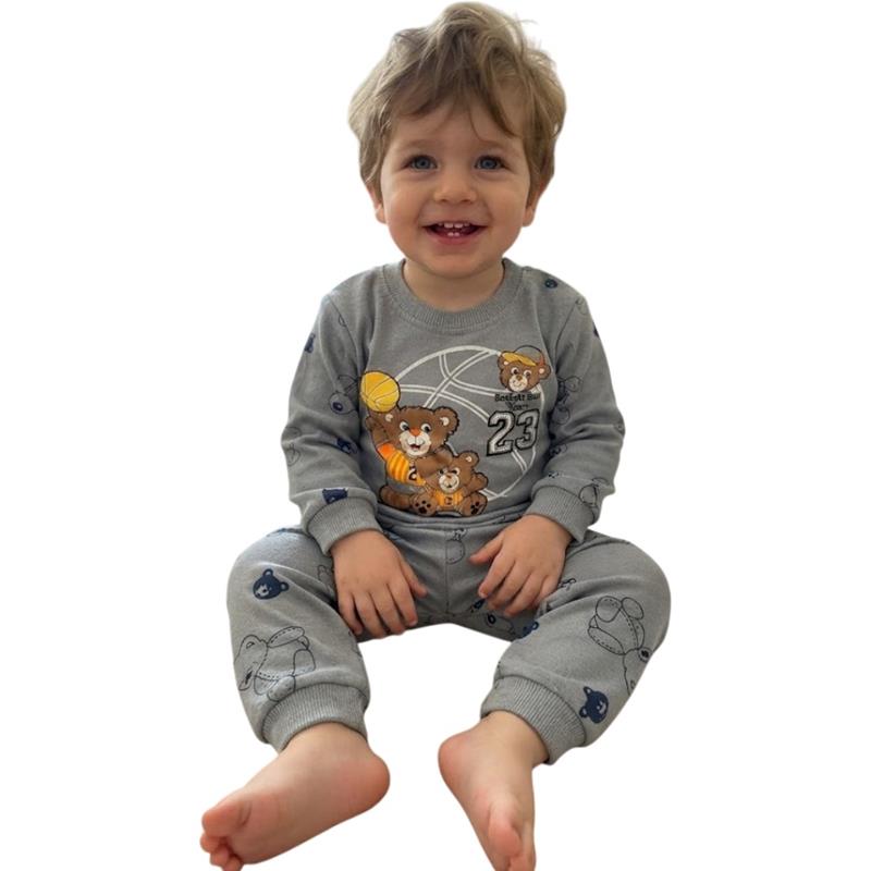 5618 toptan 6-9-12 ay bebekler için "basketçi ayıcık" baskılı çocuk giyim seti (uzun kollu sweatshirt ve pantolon)