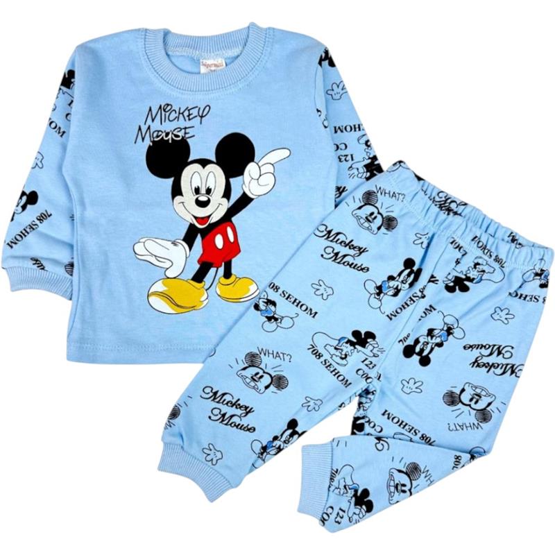 5602 toptan 6-9-12 ay bebekler için Mickey Mouse'lu  çocuk pijamaları (uzun kollu badi ve pantolonlu takım)