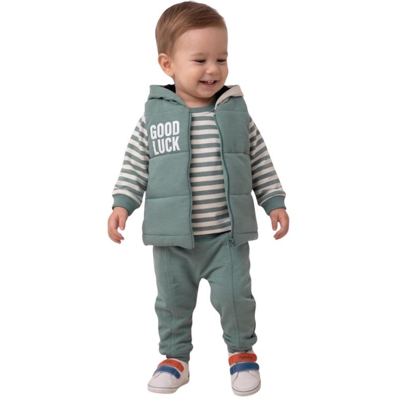 6410  toptan 9-18-24 aylık erkek çocuklar için çocuklar için takım elbise (set: çizgili uzun kollu sweatshirt, kapüşonlu yelek, pantolon) 