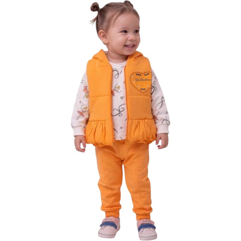 6617 toptan 9-18-24 aylık bebekler için üç parçalı elyaf dolgulu yelekli takım