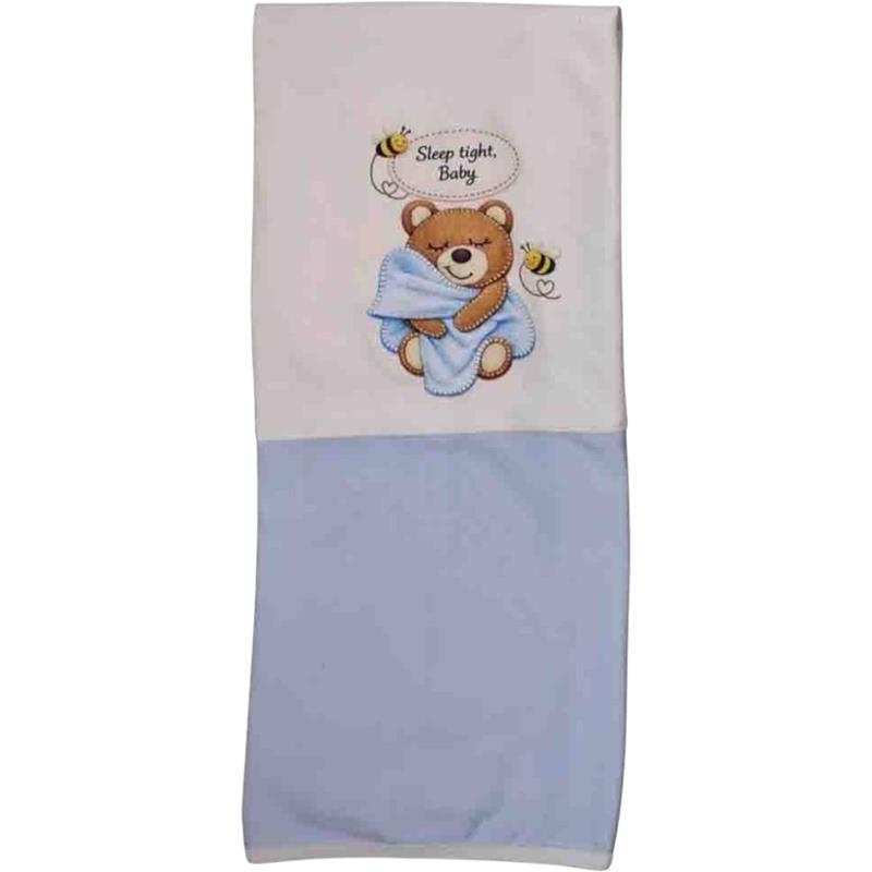 7625 Çocuk battaniyesi - «Sleep tight, Baby» baskılı (uyuyan oyuncak ayı ve arı resimli) toptan battaniye