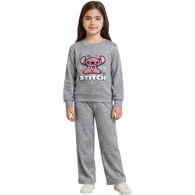 1120 toptan 3-4-5-6-7 yaş kız çocuk için sport tarzda Stitch desenli ikili  takım