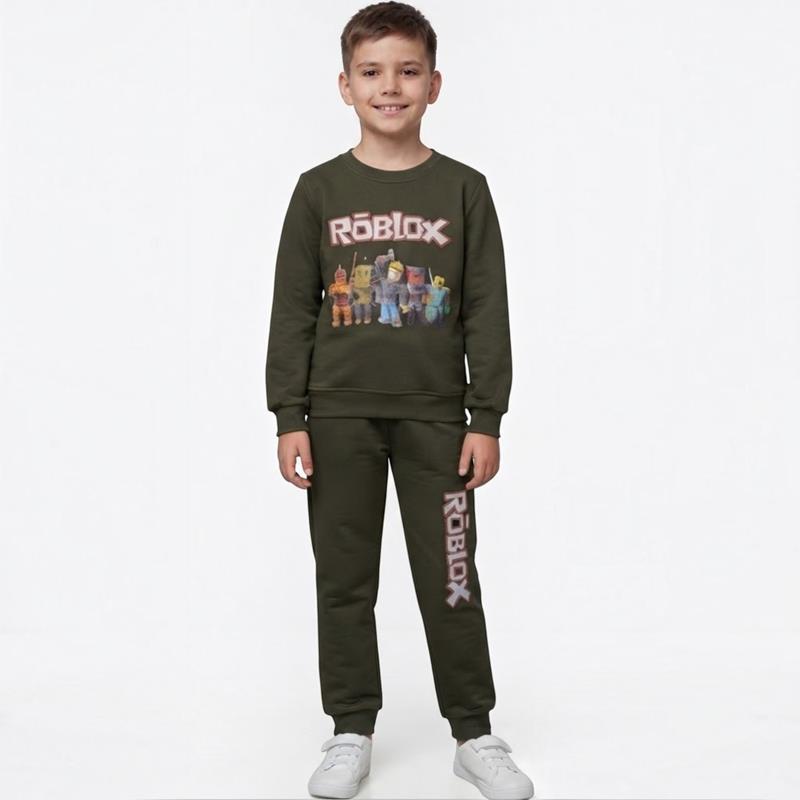 2485 toptan 3-4-5-6-7 yaş Roblox baskılı erkek uzun kollu sweatshirt ve pantolon çocuk eşofmanı