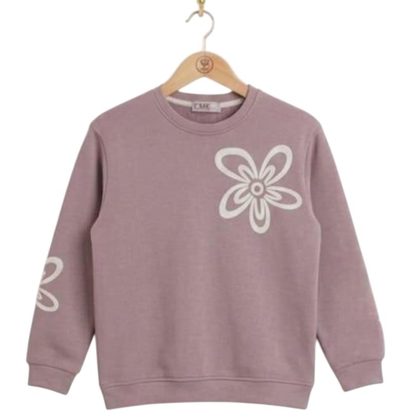 4550 toptan 13-16 yaş arası kız çocuklar için çiçek desenli, üç iplikli polar kumaştan üretilmiş çocuk sweatshirtler 