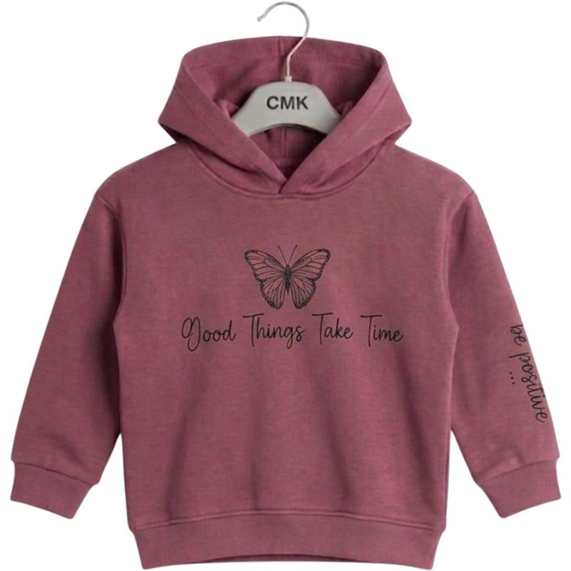 3225 toptan üç iplikli kumaştan üretilmiş, 3-12 yaş arası kız çocukları için kapüşonlu çocuk sweatshirt