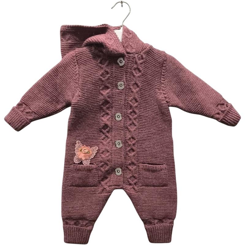 toptan 3-6-9 aylık yenidoğanlar için kapüşonlu triko bebek tulumu  