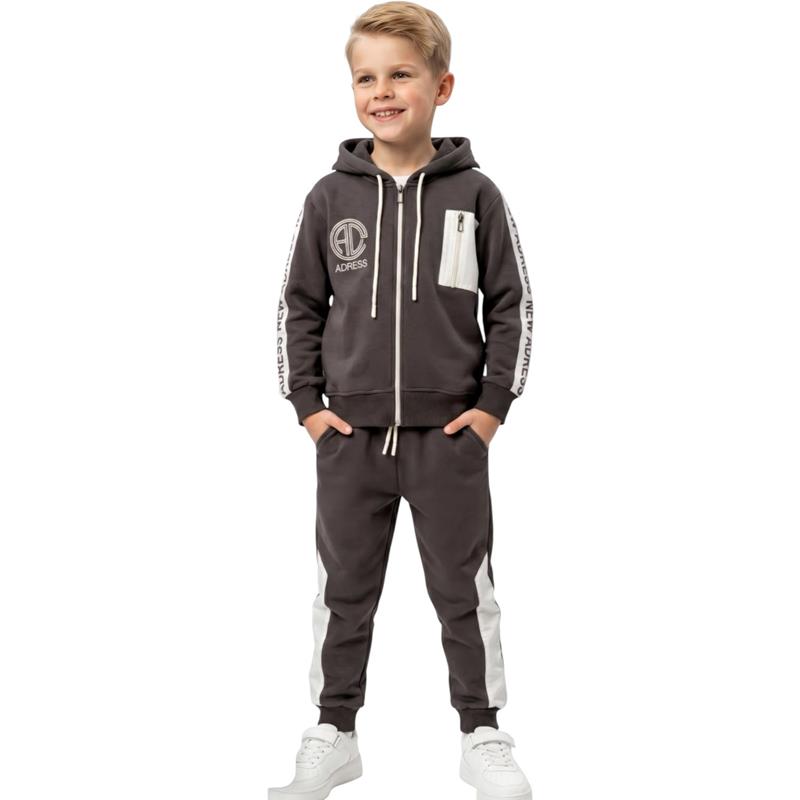 4372 toptan 9-12 yaş arası erkek çocuklar için ADRESS baskılı (kapüşonlu sweatshirt ve pantolon) eşofman takımı 