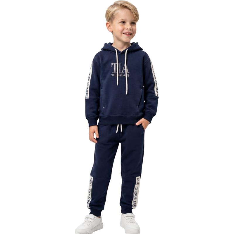 4374  toptan 9-12 yaş arası erkek çocuklar için kapüşonlu sweatshirt ve eşofman altı ikili eşofman takımı