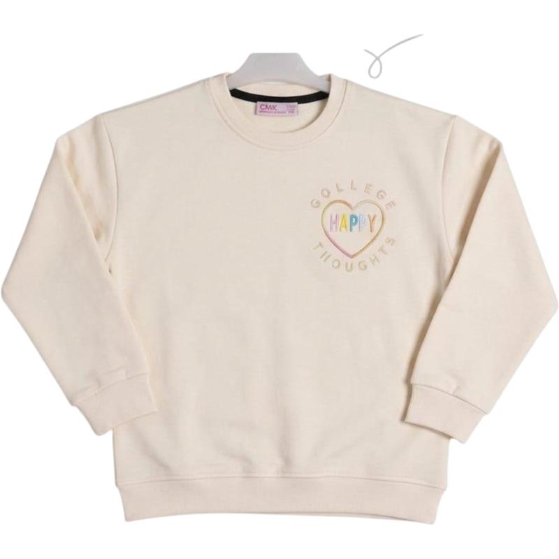 2620  toptan 3-12 yaş arası kız çocukları için  çocuk СMK marka, "College Happy Thoughts" baskılı sweatshirt 