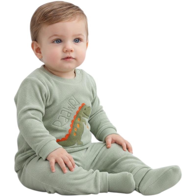 1353 toptan 3-6-9 aylık bebekler için dinozor baskılı giyim seti (uzun kollu sweatshirt ve pantolon)