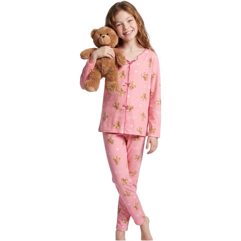 36050 toptan 7-15 yaş arası kız çocuklar için ayıcık baskılı pijama
