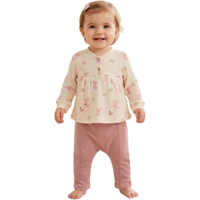 toptan 3-6-9 aylık kız çocukları için uzun kollu bebe tunik ve pantolondan oluşan çocuk giyim takımı