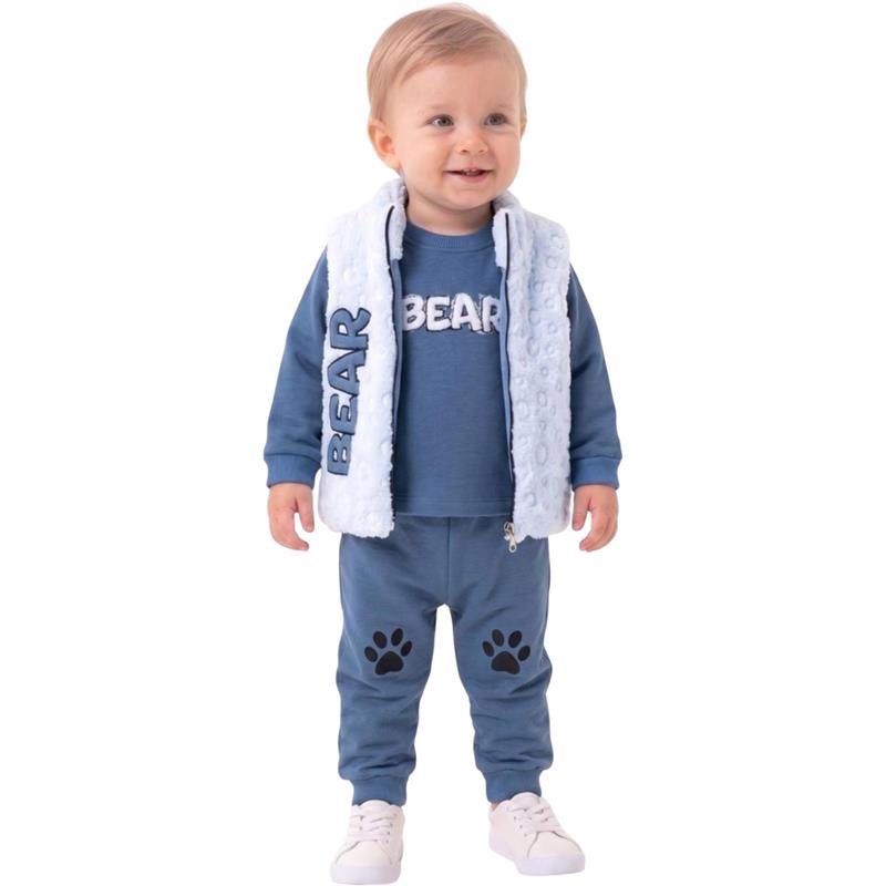 26221 toptan 9-24 aylık erkek çocuklar için  "BEAR"nakış yelekli  takım elbisesi 