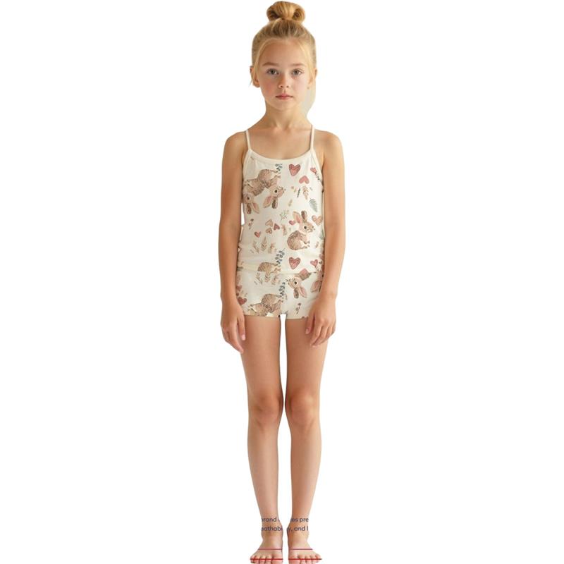 8106 toptan 2/10 yaş kız çocuk için iç çamaşırı/pijama takımı (ince askılı ve şortlu tişört)