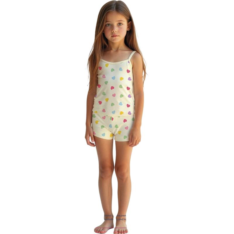8108 toptan 2/10 yaş kız çocuk için  iç çamaşırı / pijama takımı (ince askılı atlet ve şortlu takım)