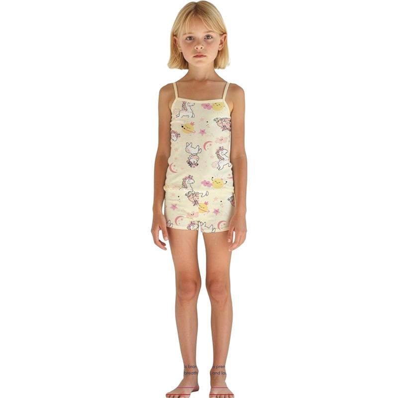 8110 toptan 2-10 yaş arası kız çocuklar için ince askılı tişört ve şorttan oluşan iç çamaşırı (pijama) seti