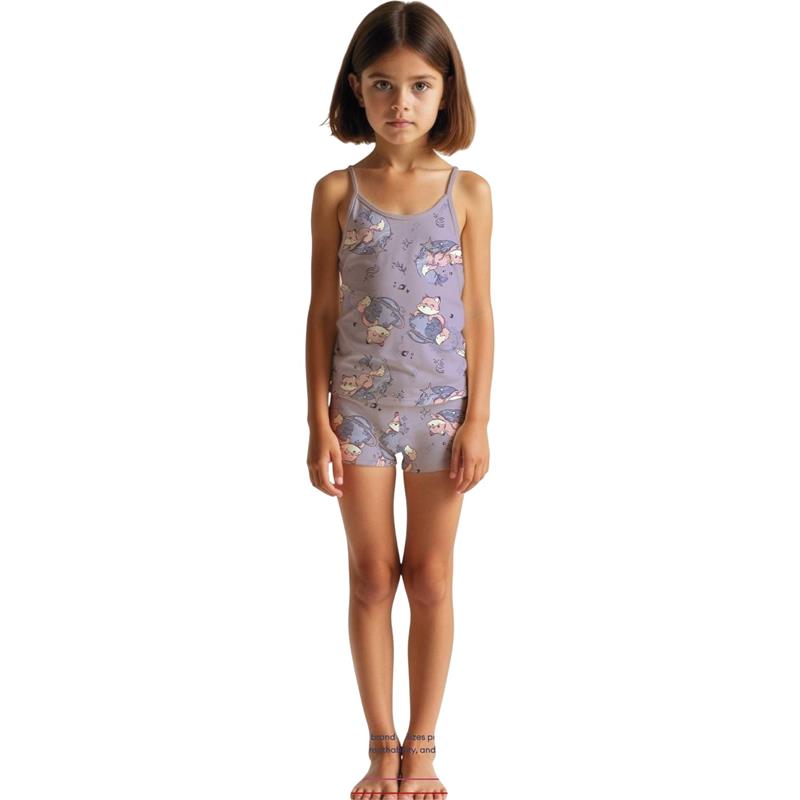 8113 toptan 2/10 yaş kız çocuk için  iç çamaşırı/pijama takımı (ince askılı atlet ve şortlu takım)