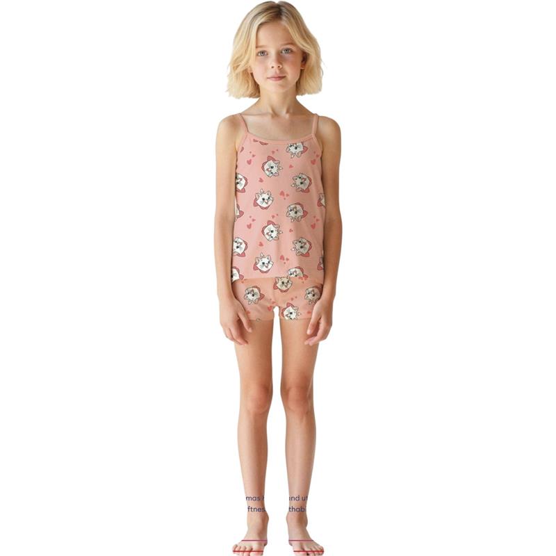 8077 toptan 2-10 yaş arası kız çocukları için iki parçalı(atlet ve şort)pijama takımı (şortlu tişört)