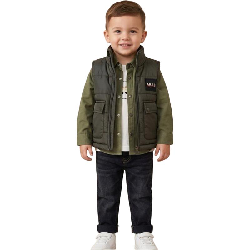 7406  toptan 2-5 yaş arası erkek çocuklar için ARAS marka giyim seti (elyaf dolgulu yelek, gömlek, sweatshirt ve pantolon)