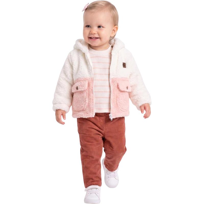1283 toptan 9-24 aylık çocuklar için peluş ceketli mevsimlik üçlü takım
