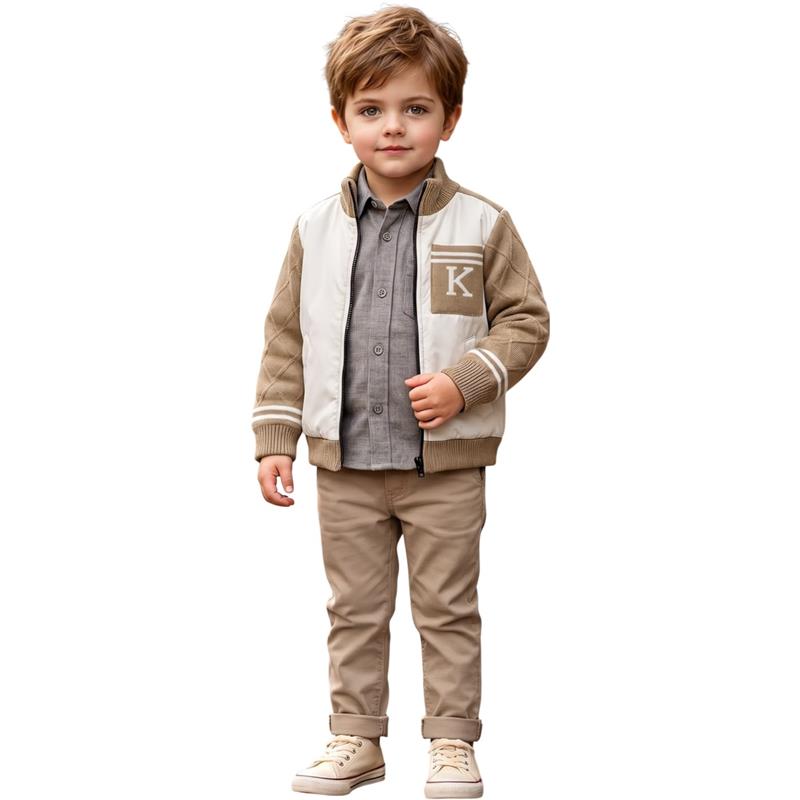 27122 Erkek çocuklar için şık toptan set (bomber ceket, gömlek, pantolon) 2-5 yaş arası çocuklar için
