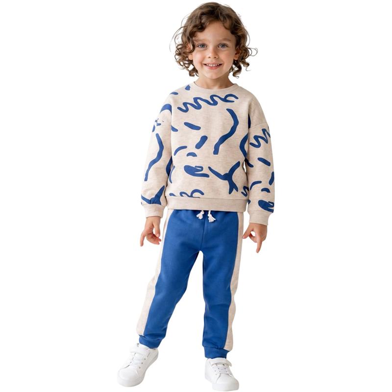 6303  toptan 2-5 yaş arası erkek çocuklar için polar kumaştan üretilmiş, polar astarlı (sweatshirt + pantolon) çocuk eşofman takımı 