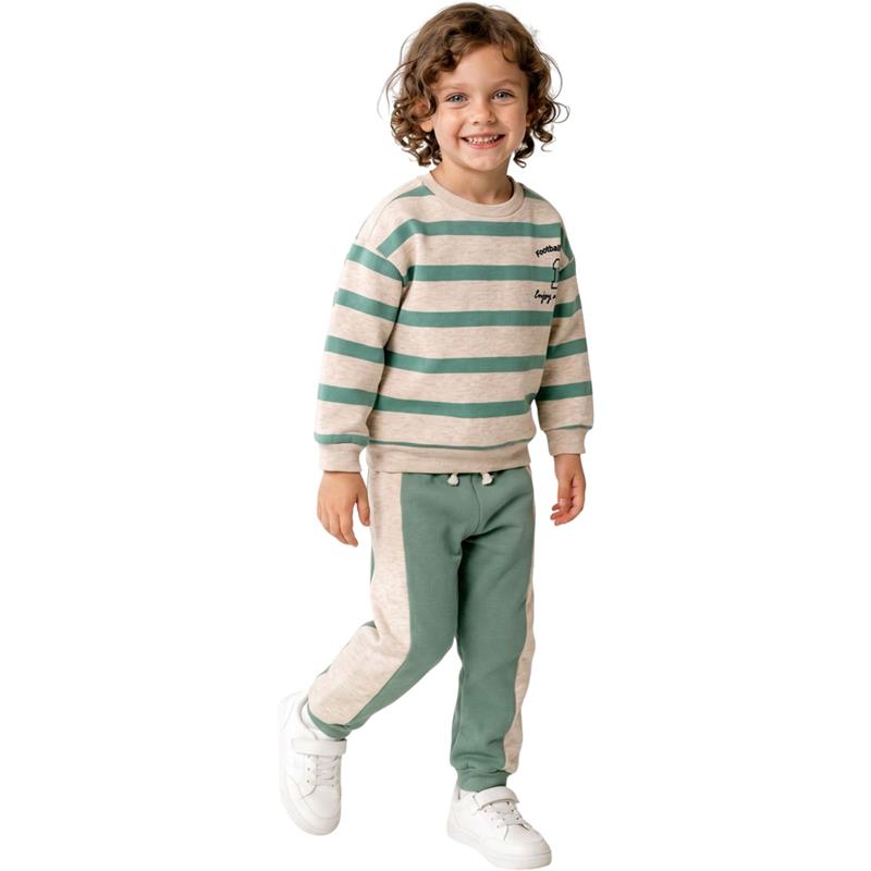 6304  toptan 2-5 yaş arası erkek çocuklar için polar kumaştan üretilmiş, polar astarlı (çizgili sweatshirt ve yan panelli pantolon)  çocuk eşofman takımı